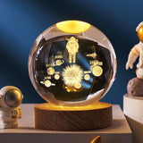 Lampa Led Decorativa, Cu Bila De Cristal Cu Diametru 6Cm, Alimentare Usb, Suport Din Lemn, Lumina