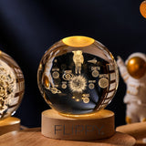 Lampa Led Decorativa, Cu Bila De Cristal Cu Diametru 6Cm, Alimentare Usb, Suport Din Lemn, Lumina