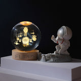 Lampa Led Decorativa, Cu Bila De Cristal Cu Diametru 6Cm, Alimentare Usb, Suport Din Lemn, Lumina