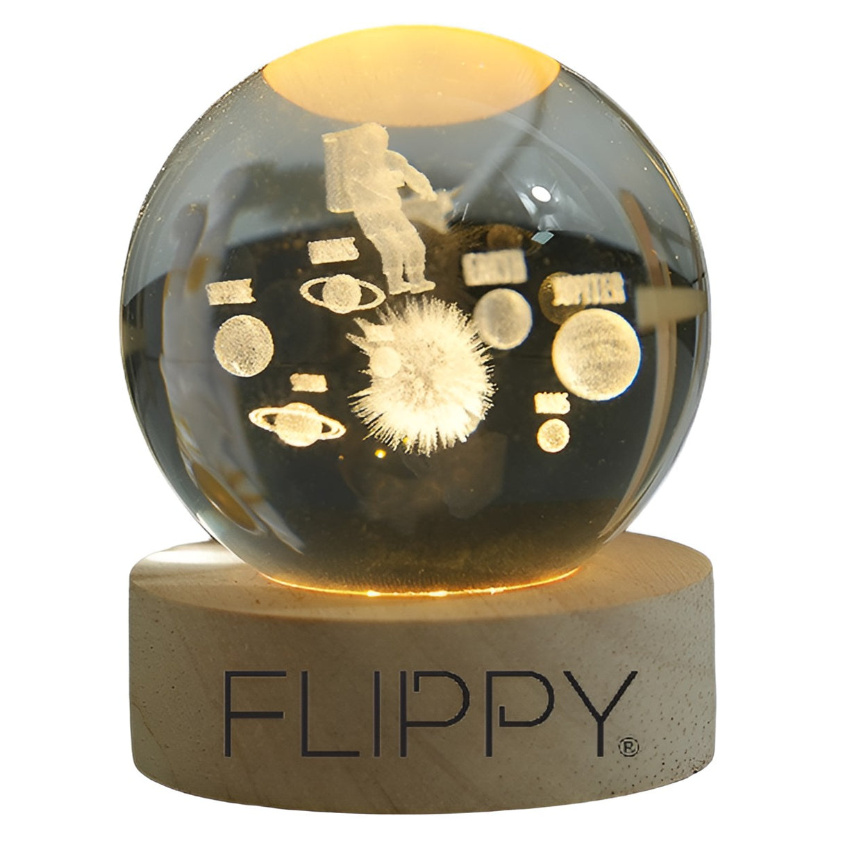 Lampa Led Decorativa, Cu Bila De Cristal Cu Diametru 6Cm, Alimentare Usb, Suport Din Lemn, Lumina - vivimall.ro