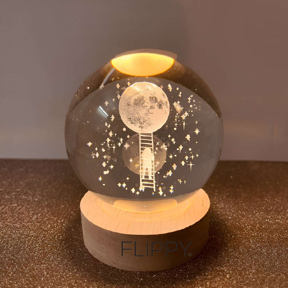 Lampa Led Decorativa, Cu Bila De Cristal Cu Diametru 6Cm, Alimentare Usb, Suport Din Lemn, Lumina - vivimall.ro