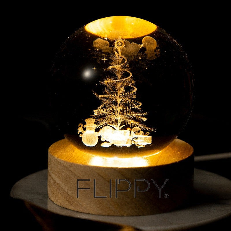 Lampa Led Decorativa, Cu Bila De Cristal Cu Diametru 6Cm, Alimentare Usb, Suport Din Lemn, Lumina - vivimall.ro