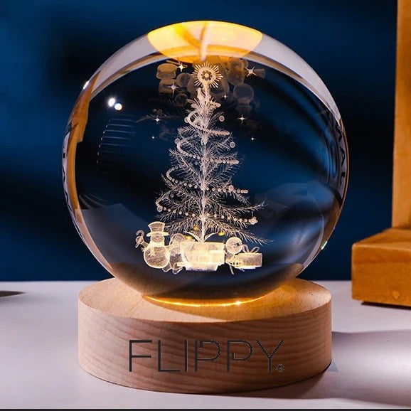 Lampa Led Decorativa, Cu Bila De Cristal Cu Diametru 6Cm, Alimentare Usb, Suport Din Lemn, Lumina - vivimall.ro