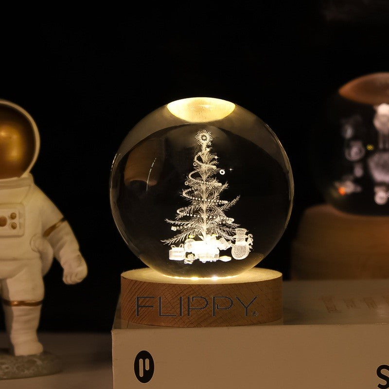 Lampa Led Decorativa, Cu Bila De Cristal Cu Diametru 6Cm, Alimentare Usb, Suport Din Lemn, Lumina - vivimall.ro