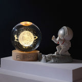 Lampa Led Decorativa, Cu Bila De Cristal Cu Diametru 6Cm, Alimentare Usb, Suport Din Lemn, Lumina