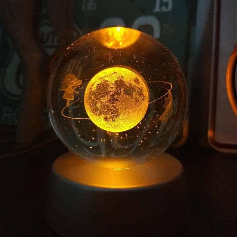 Lampa Led Decorativa, Cu Bila De Cristal Cu Diametru 6Cm, Alimentare Usb, Suport Din Lemn, Lumina