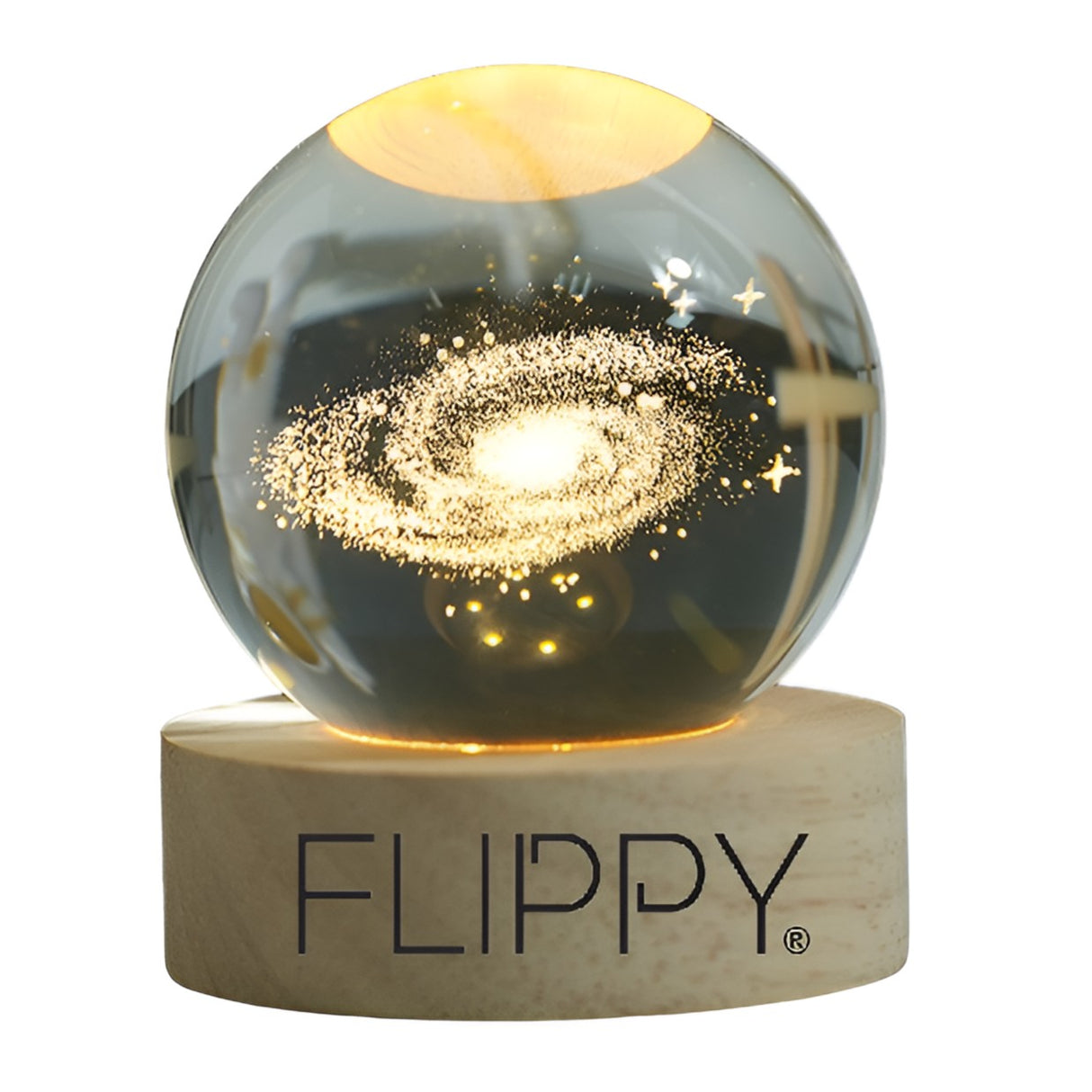 Lampa Led Decorativa, Cu Bila De Cristal Cu Diametru 6Cm, Alimentare Usb, Suport Din Lemn, Lumina - vivimall.ro
