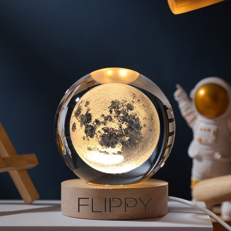 Lampa Led Decorativa, Cu Bila De Cristal Cu Diametru 6Cm, Alimentare Usb, Suport Din Lemn, Lumina
