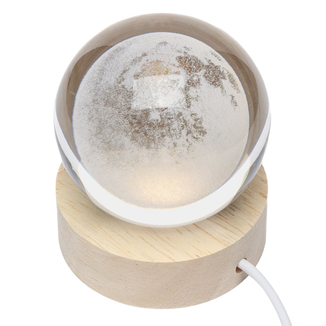 Lampa Led Decorativa, Cu Bila De Cristal Cu Diametru 6Cm, Alimentare Usb, Suport Din Lemn, Lumina - vivimall.ro