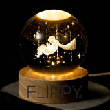 Lampa Led Decorativa, Cu Bila De Cristal Cu Diametru 6Cm, Alimentare Usb, Suport Din Lemn, Lumina