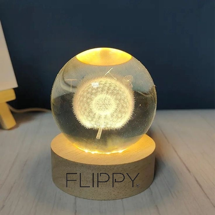 Lampa Led Decorativa, Cu Bila De Cristal Cu Diametru 6Cm, Alimentare Usb, Suport Din Lemn, Lumina