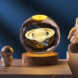 Lampa Led Decorativa, Cu Bila De Cristal Cu Diametru 6Cm, Alimentare Usb, Suport Din Lemn, Lumina