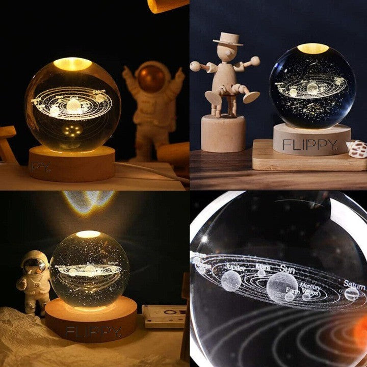 Lampa Led Decorativa, Cu Bila De Cristal Cu Diametru 6Cm, Alimentare Usb, Suport Din Lemn, Lumina - vivimall.ro
