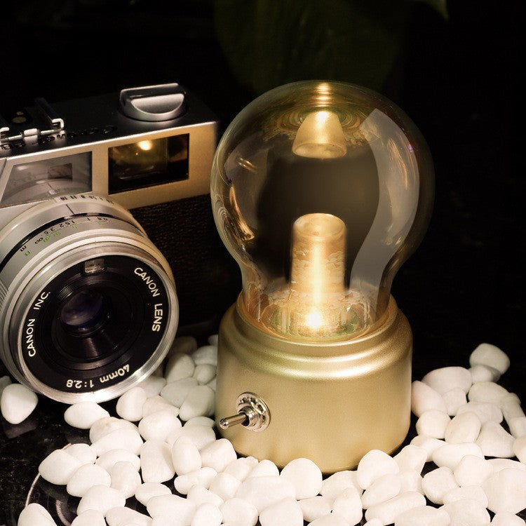 Lampa Led Decorativa Sub Forma De Bulb, Retro Pentru Interior, / Transparent, 5 V, 500 Ma, Abs, Lumina Calda, Incarcare Usb, Autonimie 12 Ore, Comutator Metalic