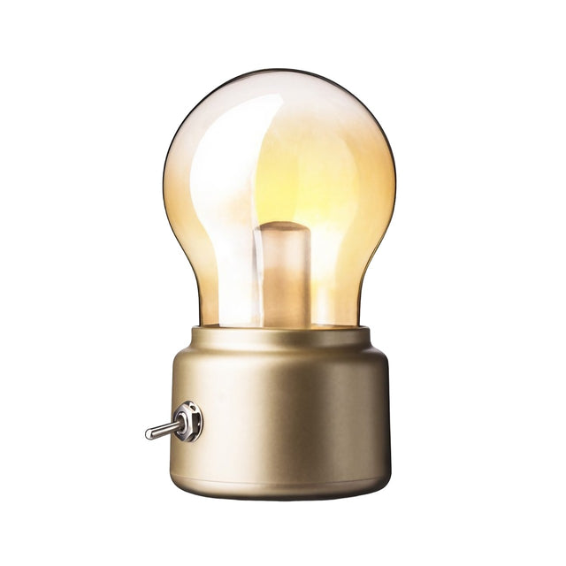 Lampă LED decorativă retro tip bulb, carcasă ABS bej transparent, vedere frontală, 11x7x6 cm