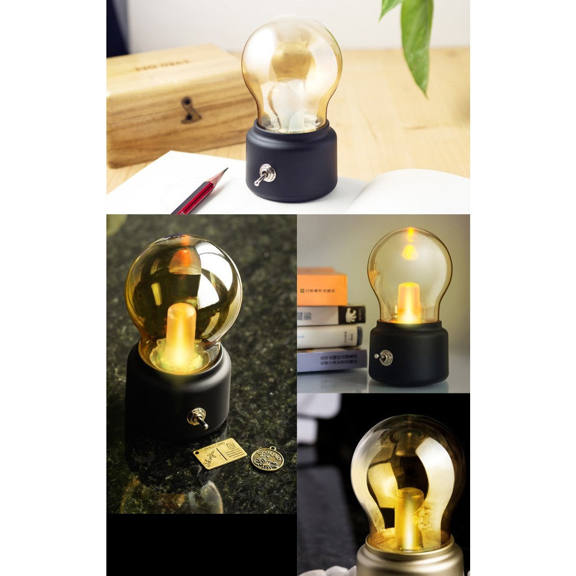 Lampa Led Decorativa Sub Forma De Bulb, Retro Pentru Interior, / Transparent, 5 V, 500 Ma, Abs, Lumina Calda, Incarcare Usb, Autonimie 12 Ore, Comutator Metalic