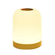 Lampă LED reîncărcabilă RGB albă, vedere frontală, dimensiuni 11×8×8 cm, lumină caldă activată