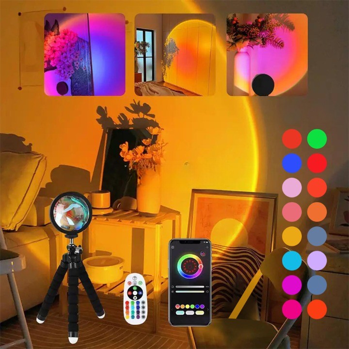 Lampa Led Tip Proiector Cu 16 Culori, Rotire 360 De Grade, Incarcare Usb, Cu Telecomanda, Intrerupator, Pentru Podea, Tavan, Perete