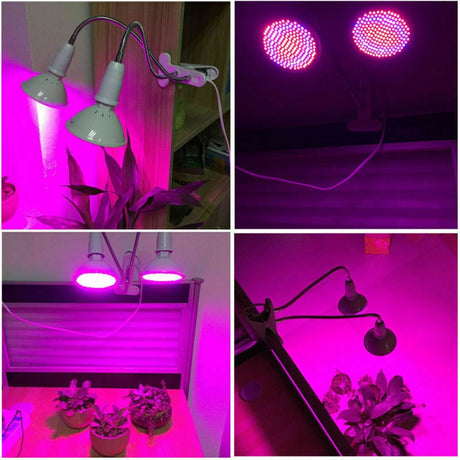 Lampa Pentru Cresterea Plantelor De Interior, Cap Dublu, Nu Emana Caldura, 290 Leduri, 2 Culori, Prindere Cu Clips, 46X11.5X9.2 Cm - vivimall.ro