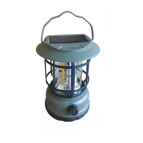 Lampa Portabila Camping, Felinar Vintage, Abs, Iluminare 30 Cob Led, Intensitate Reglabila, Acumulator Inclus, Incarcare Solara Si Usb, 5W - vivimall.ro