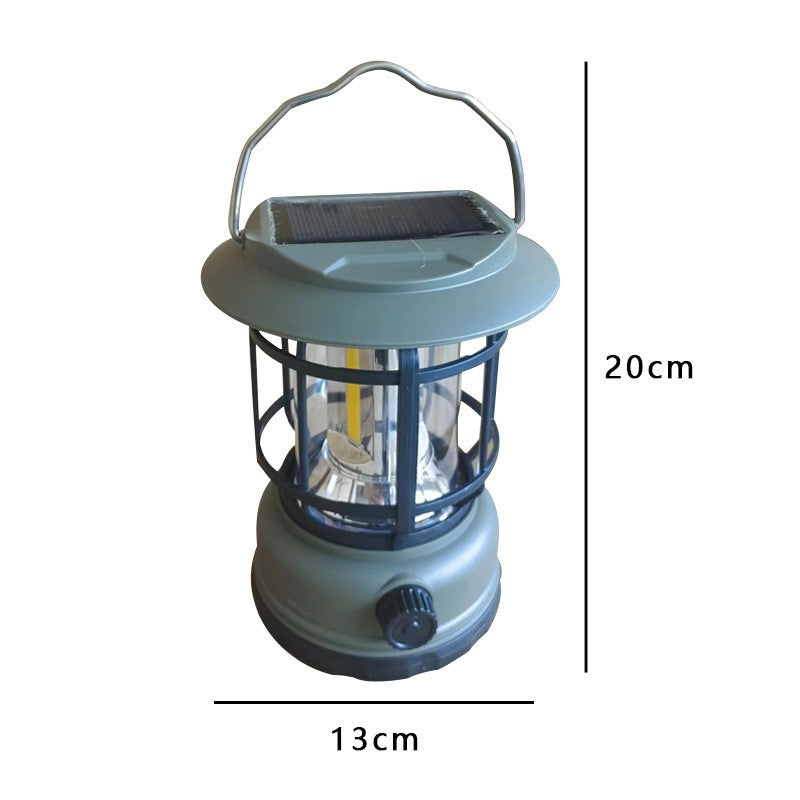 Lampa Portabila Camping, Felinar Vintage, Abs, Iluminare 30 Cob Led, Intensitate Reglabila, Acumulator Inclus, Incarcare Solara Si Usb, 5W - vivimall.ro