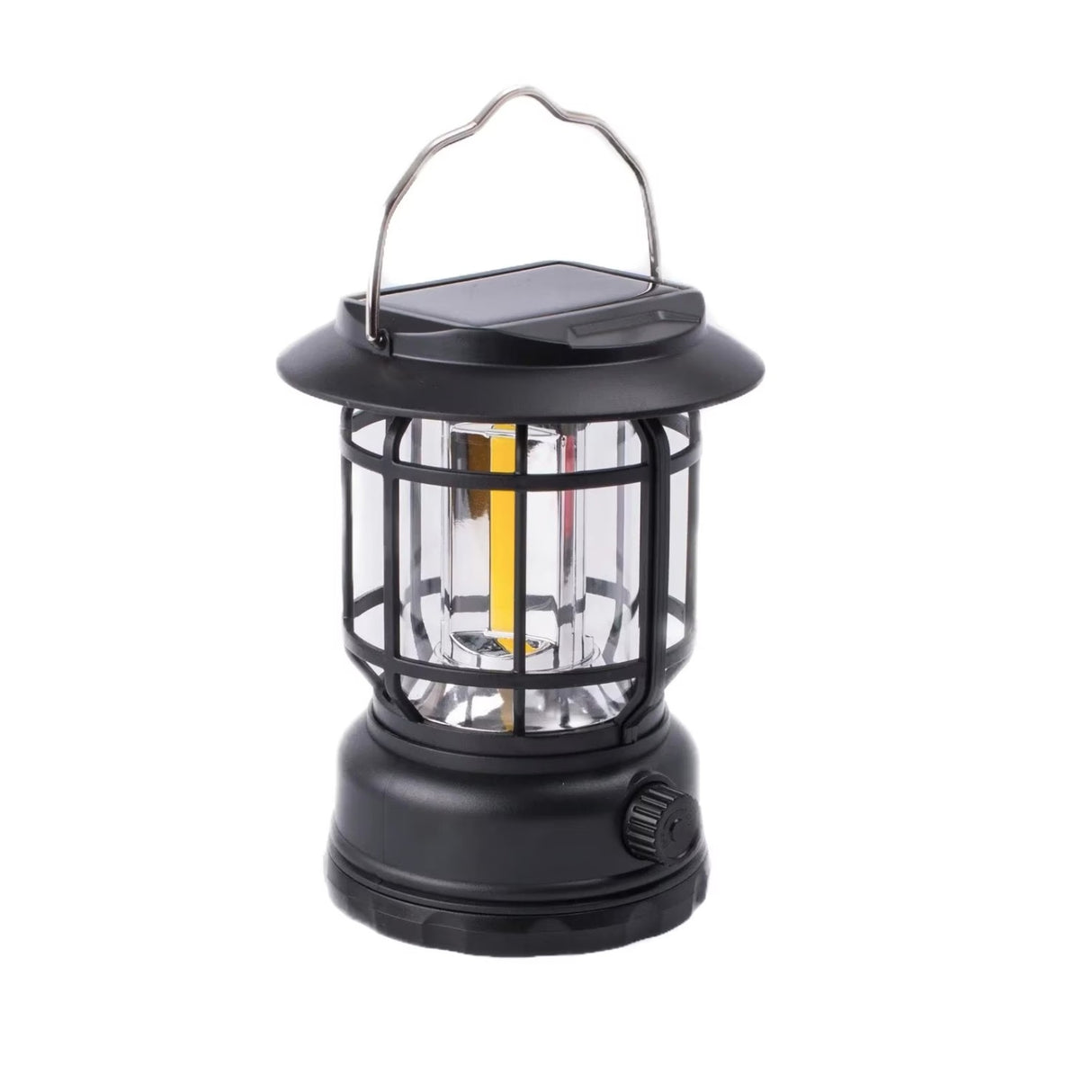 Lampa Portabila Camping, Felinar Vintage, Abs, Iluminare 30 Cob Led, Intensitate Reglabila, Acumulator Inclus, Incarcare Solara Si Usb, 5W - vivimall.ro