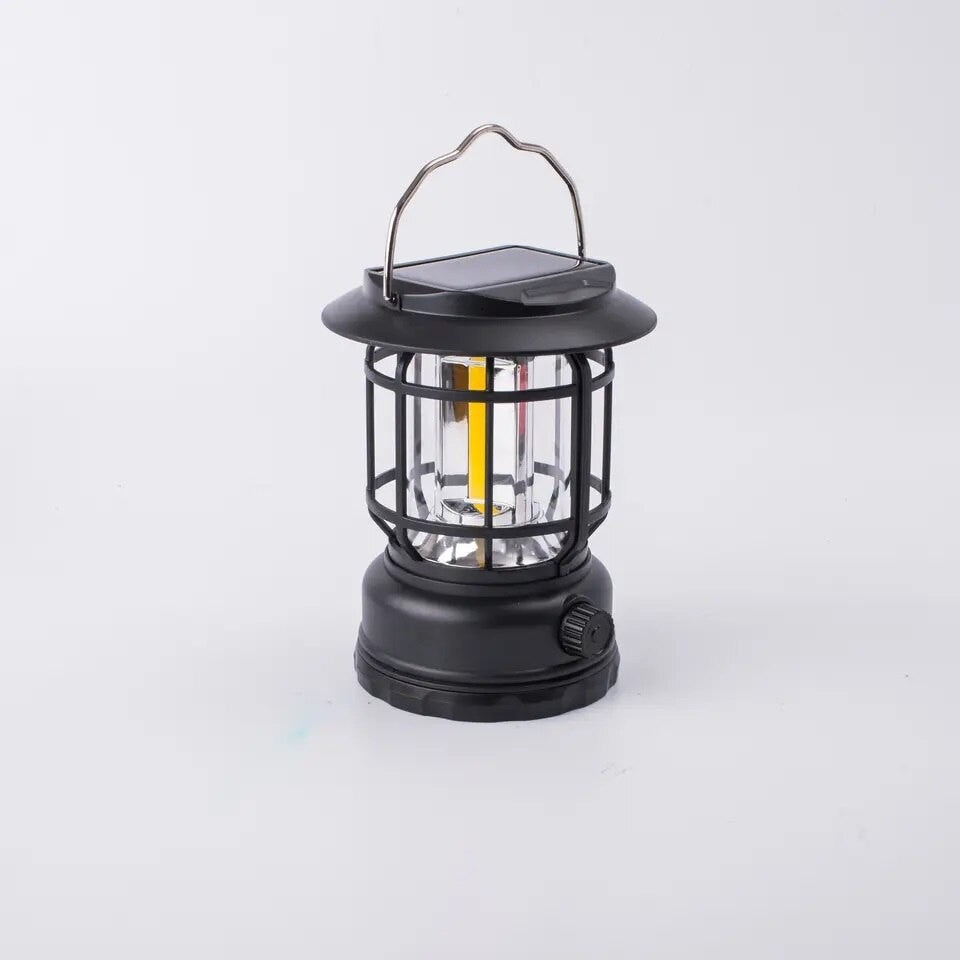 Lampa Portabila Camping, Felinar Vintage, Abs, Iluminare 30 Cob Led, Intensitate Reglabila, Acumulator Inclus, Incarcare Solara Si Usb, 5W - vivimall.ro