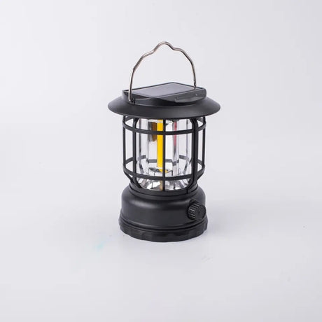 Lampa Portabila Camping, Felinar Vintage, Abs, Iluminare 30 Cob Led, Intensitate Reglabila, Acumulator Inclus, Incarcare Solara Si Usb, 5W - vivimall.ro