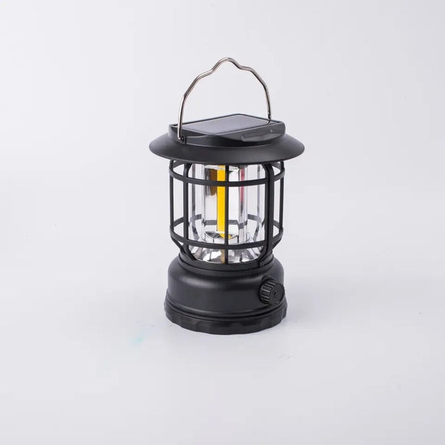Lampa Portabila Camping, Felinar Vintage, Abs, Iluminare 30 Cob Led, Intensitate Reglabila, Acumulator Inclus, Incarcare Solara Si Usb, 5W - vivimall.ro
