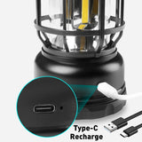 Lampa Portabila Camping, Felinar Vintage, Abs, Iluminare 30 Cob Led, Intensitate Reglabila, Acumulator Inclus, Incarcare Solara Si Usb, 5W - vivimall.ro