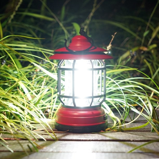 Portable Camping Light, Vintage Lantern With Hook, Abs, 21 Cob Led Lighting, Adjustable Intensity, 5W, Reversible, Red Rechargeable - vivimall.ro