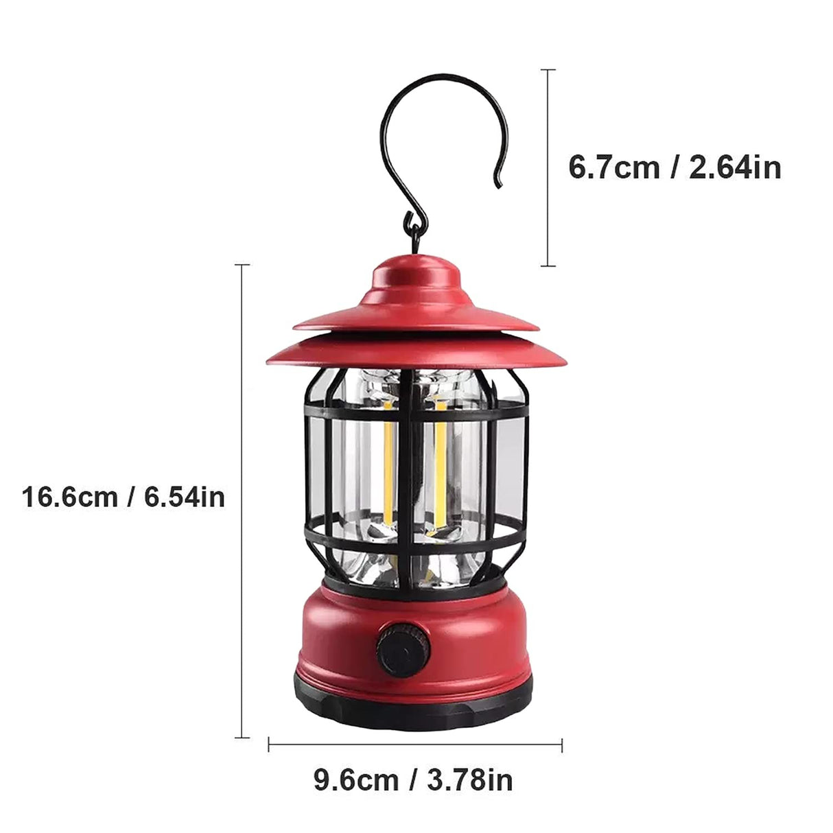 Portable Camping Light, Vintage Lantern With Hook, Abs, 21 Cob Led Lighting, Adjustable Intensity, 5W, Reversible, Red Rechargeable - vivimall.ro