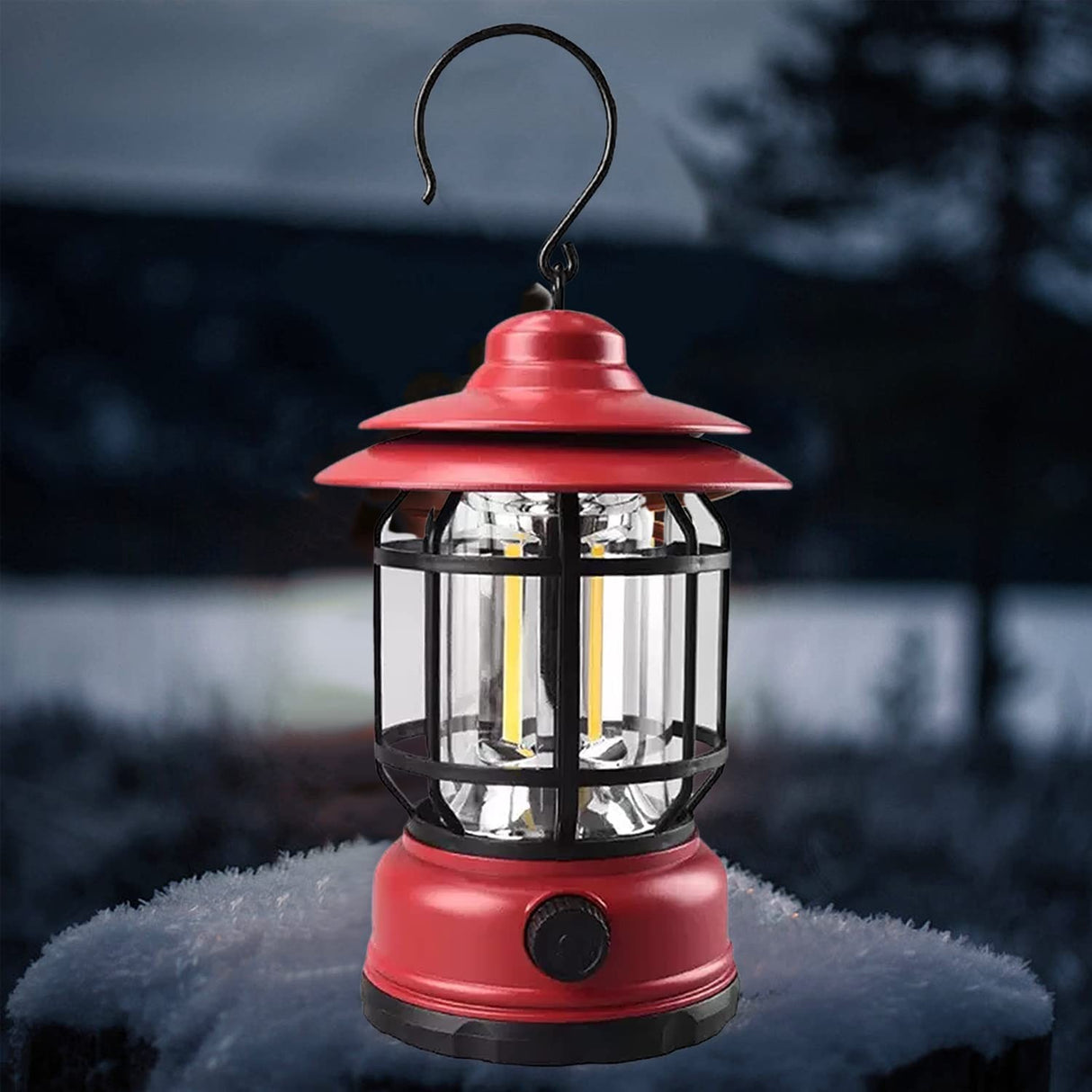 Portable Camping Light, Vintage Lantern With Hook, Abs, 21 Cob Led Lighting, Adjustable Intensity, 5W, Reversible, Red Rechargeable - vivimall.ro