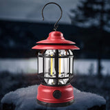 Portable Camping Light, Vintage Lantern With Hook, Abs, 21 Cob Led Lighting, Adjustable Intensity, 5W, Reversible, Red Rechargeable - vivimall.ro