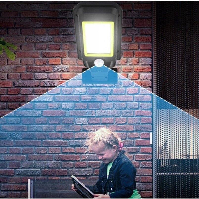 Lampa Solara De Exterior Led, 36 Cm X 11.5 Cm, 3072 Lumeni 128 Cob Led 25.6 W - Echivalent 205 W Bec Incadescent, Ip65, Senzor De Miscare, Senzor De Lumina, 4 Grile, Alb Rece - vivimall.ro
