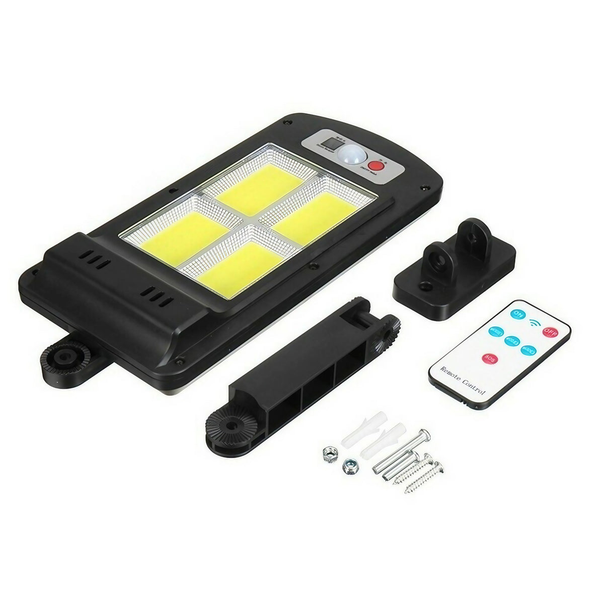 Lampa Solara De Exterior Led, 36 Cm X 11.5 Cm, 3072 Lumeni 128 Cob Led 25.6 W - Echivalent 205 W Bec Incadescent, Ip65, Senzor De Miscare, Senzor De Lumina, 4 Grile, Alb Rece - vivimall.ro