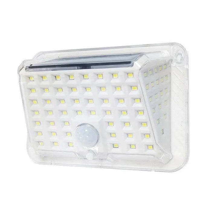 Lampa solara de perete Vivimall, 90 LED-uri SMD, senzor de miscare, IP65, 1200mAh, material ABS, lumina alb rece, alb