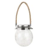 Lampa solara decorativa pentru exterior Vivimall, IP65, 20 LED-uri, 600mAh, 14 x 12 cm, cu agatatoare, model borcan rotund, alb cald
