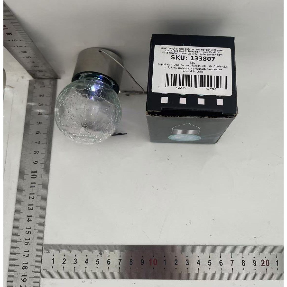 Lampa Solara Flippy, LED, Tip Candelabru Mic, Cu Bila Din Sticla Crapata, Exterioara, Impermeabila, Iluminare 6-12 H, Multicolor