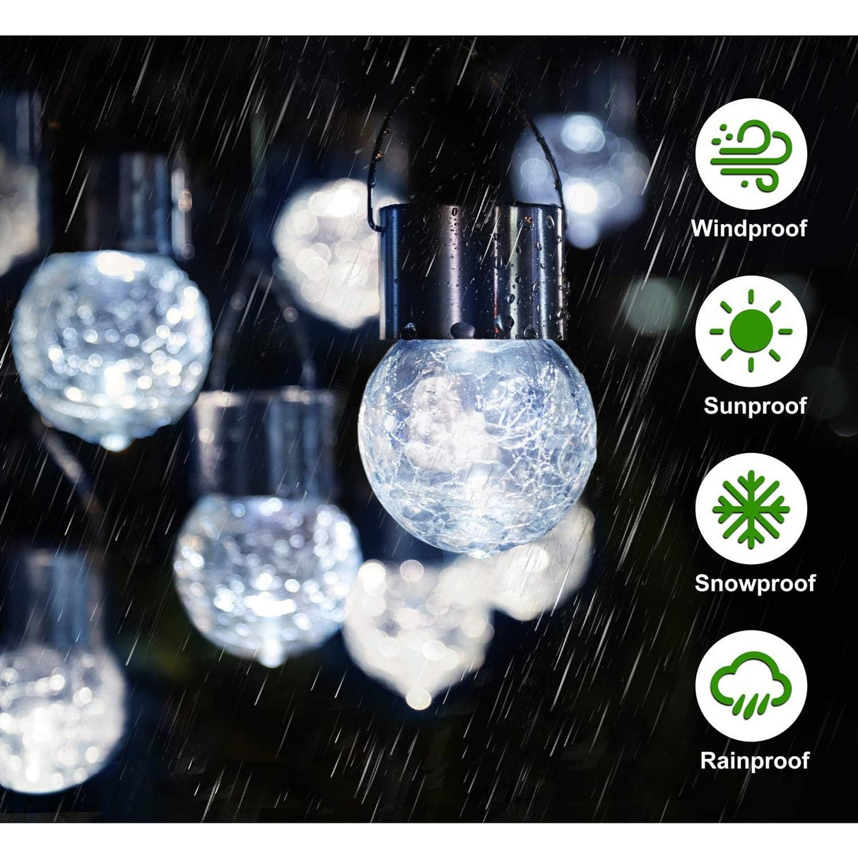 Lampa Solara, Led, Tip Candelabru Mic, Cu Bila Din Sticla Crapata, Exterioara, Impermeabila, Iluminare 6-12 H, Alb - vivimall.ro