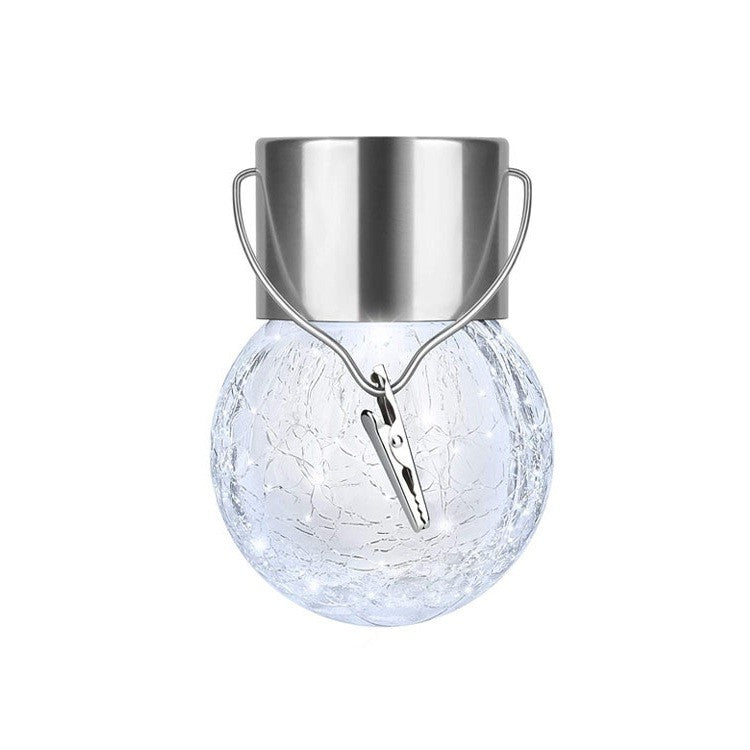 Lampa Solara, Led, Tip Candelabru Mic, Cu Bila Din Sticla Crapata, Exterioara, Impermeabila, Iluminare 6-12 H, Alb - vivimall.ro