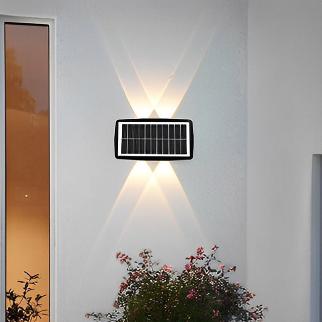 Lampa Solara Led Bidirectionala Dreptunghiulara Pentru Perete, 20.5X10 Cm, 6 Led-Uri, 5.5V, Abs, 500Mah, Rezistent La Apa Ip65, Alb Cald - vivimall.ro