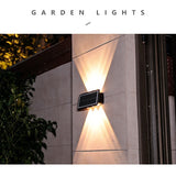 Lampa solara LED bidirectionala dreptunghiulara pentru perete Vivimall, 20.5x10 cm, 6 LED-uri, 5.5V, ABS, 500mAh, rezistent la apa IP65, alb cald