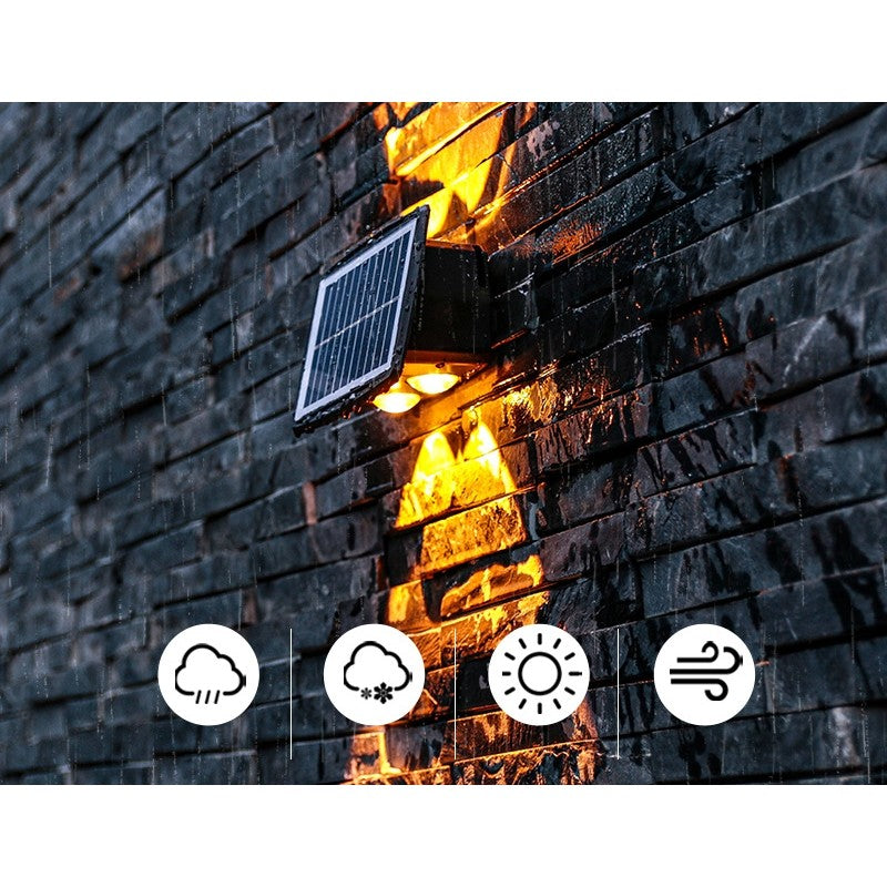 Lampa solara LED bidirectionala dreptunghiulara pentru perete Vivimall, 20.5x10 cm, 6 LED-uri, 5.5V, ABS, 500mAh, rezistent la apa IP65, alb cald