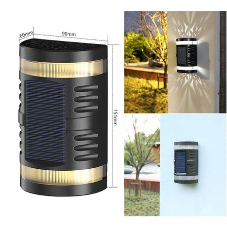 Lampa solara LED decorativa cu lumina bidirectionala Vivimall,  IP65, 1.2V, 600mah, 15.1 x 9 x 6 cm, material ABS, alb rece - vivimall.ro