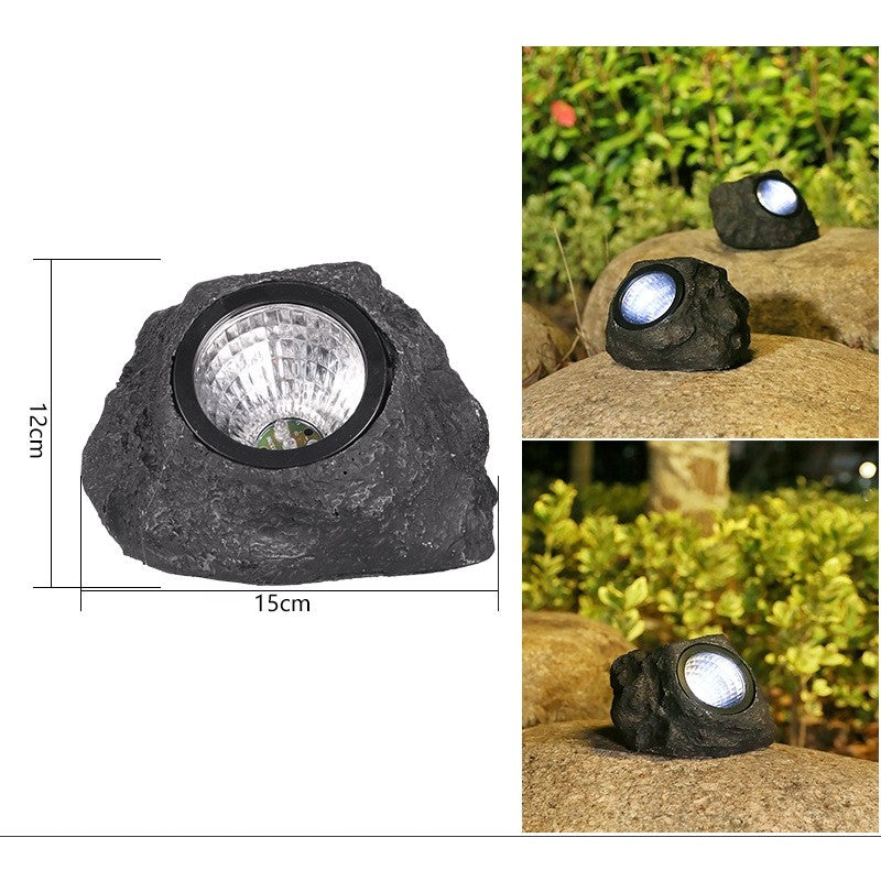 Lampa solara LED decorativa pentru gradina Flippy, imitatie piatra, lumina puternica 4 LED-uri, 12 x 15 cm, material ABS, baterie Ni-MH, 600 mAh, panou solar 2V, lumina alb rece, gri