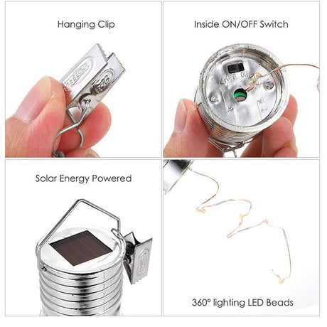 Lampa Solara LED Decorativa sub forma de Bulb, pentru exterior, suspendata, IP65, Ultron Albastru, Flippy