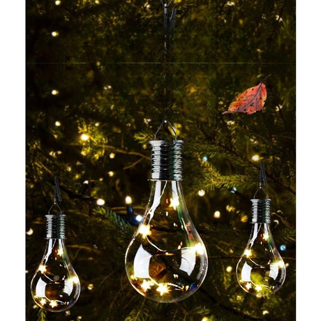 Lampa Solara LED Decorativa sub forma de Bulb, pentru exterior, suspendata, IP65, Ultron Transparent, lumina calda, Flippy