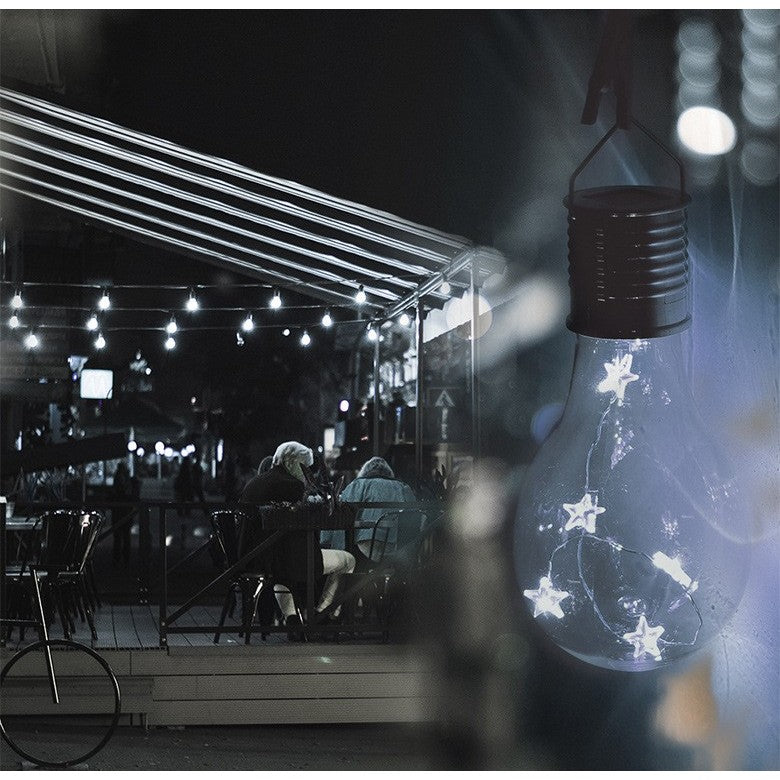 Lampa Solara LED Decorativa sub forma de Bulb, pentru exterior, suspendata, IP65, Ultron Transparent, lumina rece, Flippy