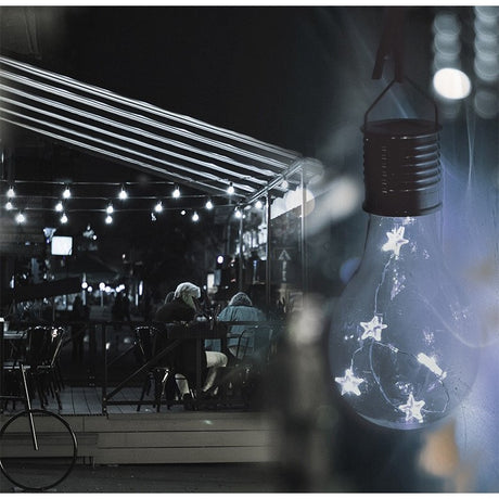 Lampa Solara LED Decorativa sub forma de Bulb, pentru exterior, suspendata, IP65, Ultron Transparent, lumina rece, Flippy